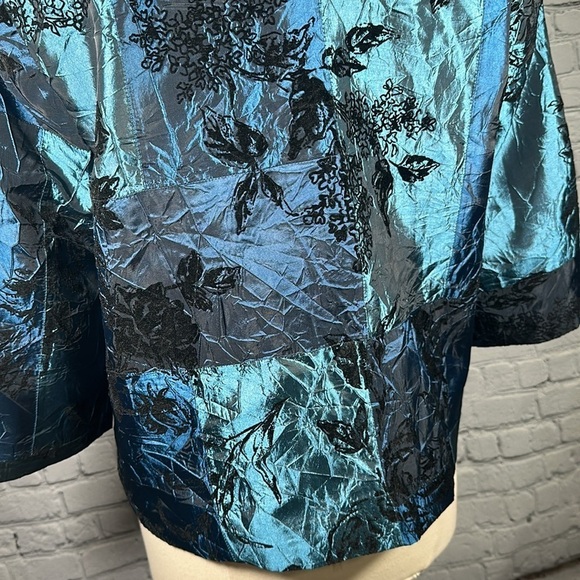 Susan Graver one button Teal Black Velvet evening light Jacket Blazer Medium NEW - Picture 14 of 16